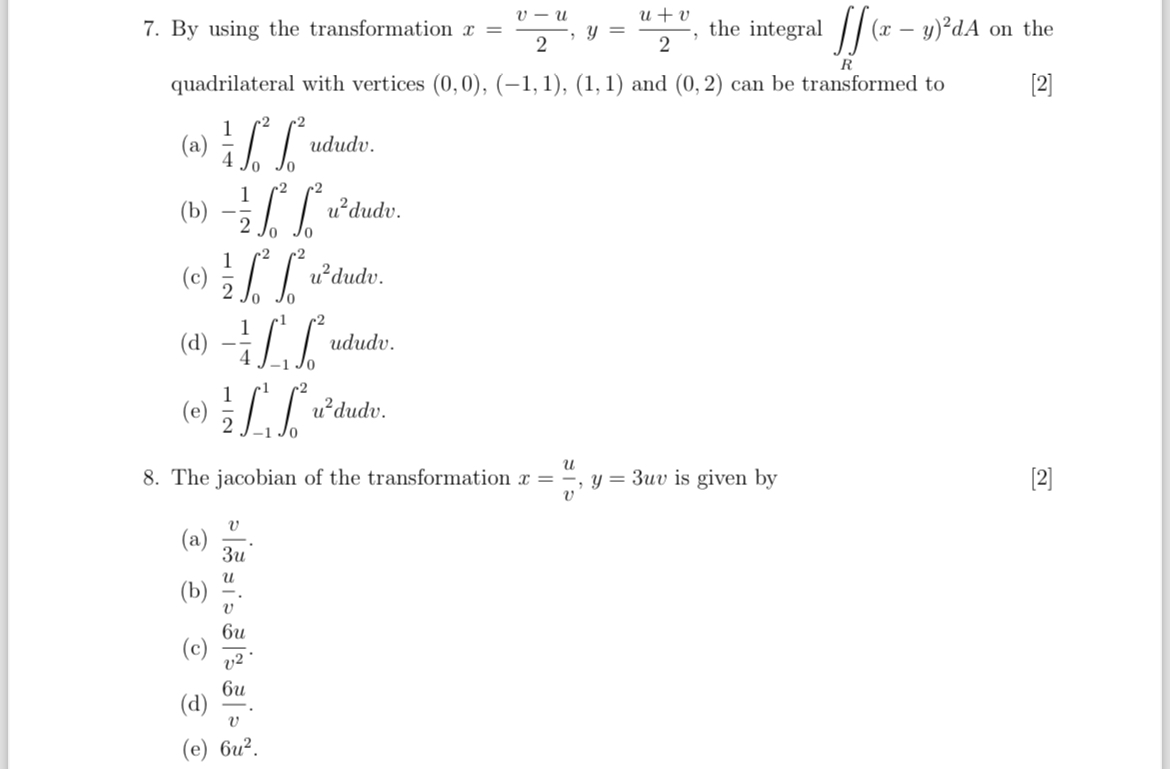 Solved By using the transformation x=v-u2,y=u+v2, ﻿the | Chegg.com