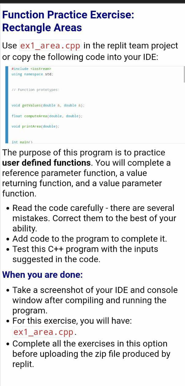 Solved Function Practice Exercise: Rectangle Areas Use | Chegg.com