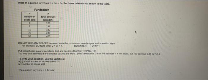 Solved Write An Equation In Y = Mx + B Form For The Linear | Chegg.com