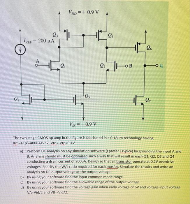 Solved The Two Stage CMOS Op Amp In The Figure Is Fabricated | Chegg.com