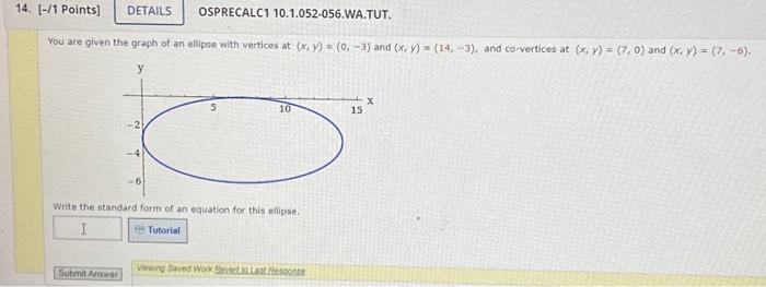 Solved You are given the graph of an ellipse with vertices | Chegg.com