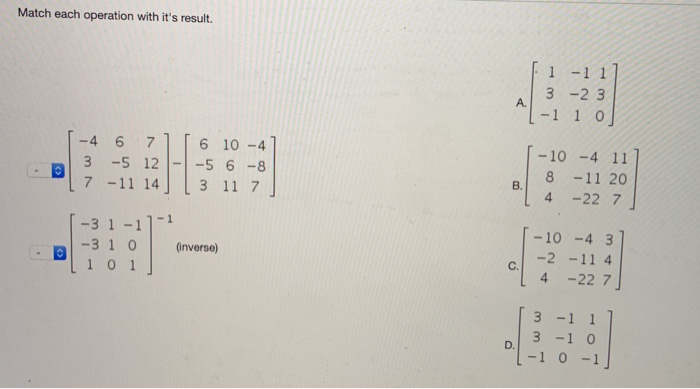 Solved Match each operation with it's result. Fi-11] 3 -23 | Chegg.com