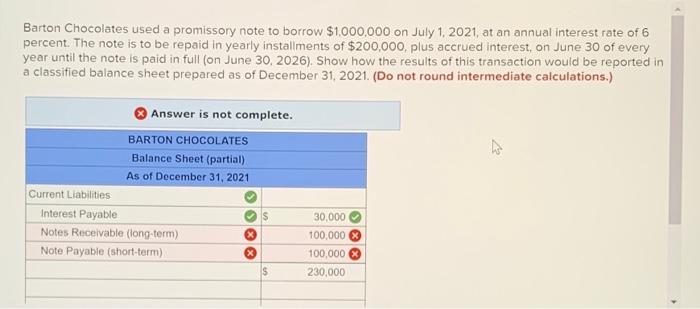 Solved Barton Chocolates Used A Promissory Note To Borrow Chegg