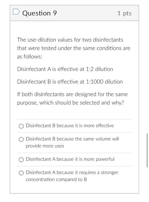 Solved Question 9 1pts The usedilution values for two
