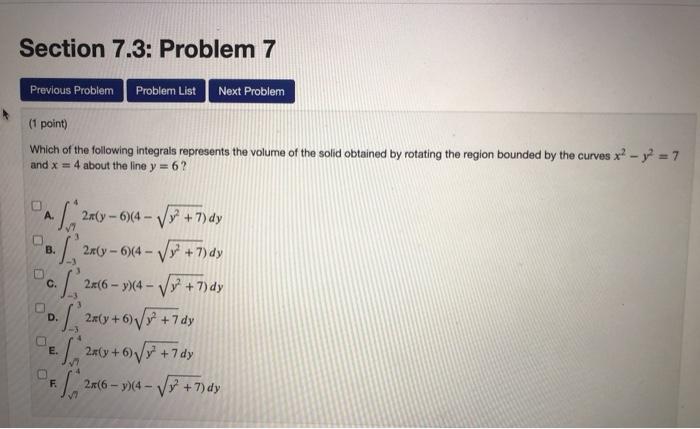 Solved Section 7.3: Problem 7 Previous Problem Problem List | Chegg.com