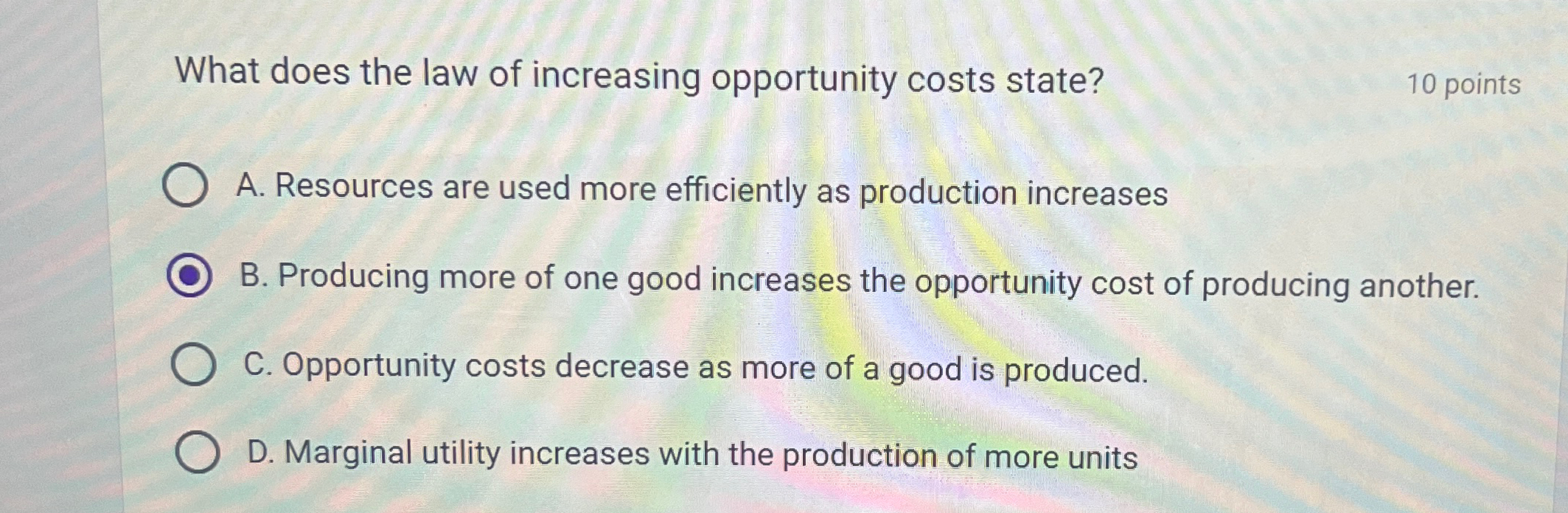 Solved What does the law of increasing opportunity costs | Chegg.com