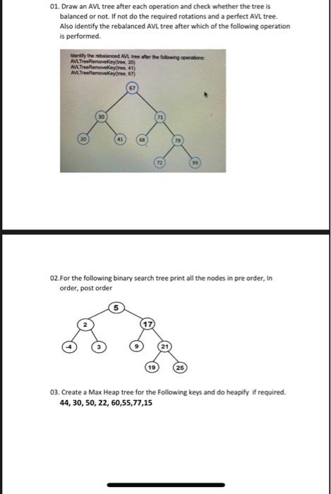 Solved 01. Draw An AVL, Tree After Each Operation And Check | Chegg.com