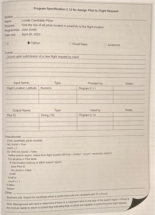 Solved Create a program specification for module 23.3 , | Chegg.com