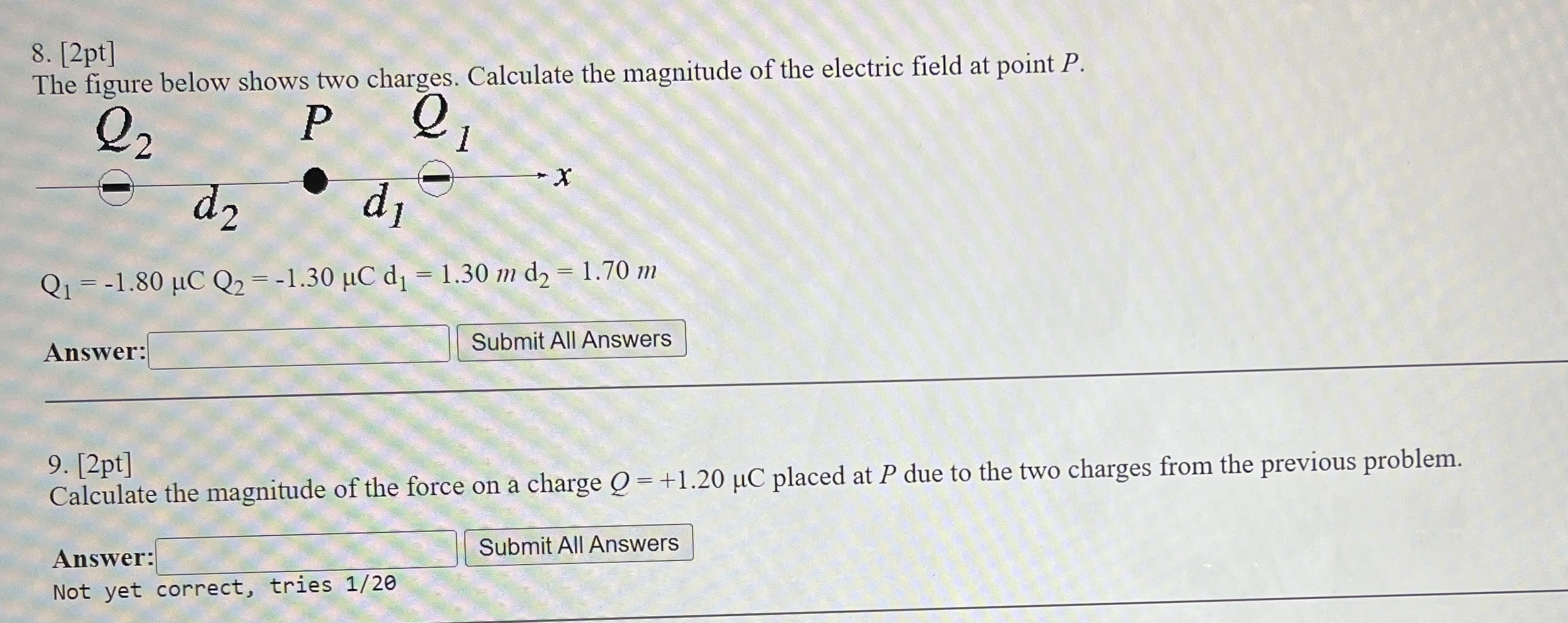 Solved 2ptThe figure below shows two charges. Calculate the | Chegg.com
