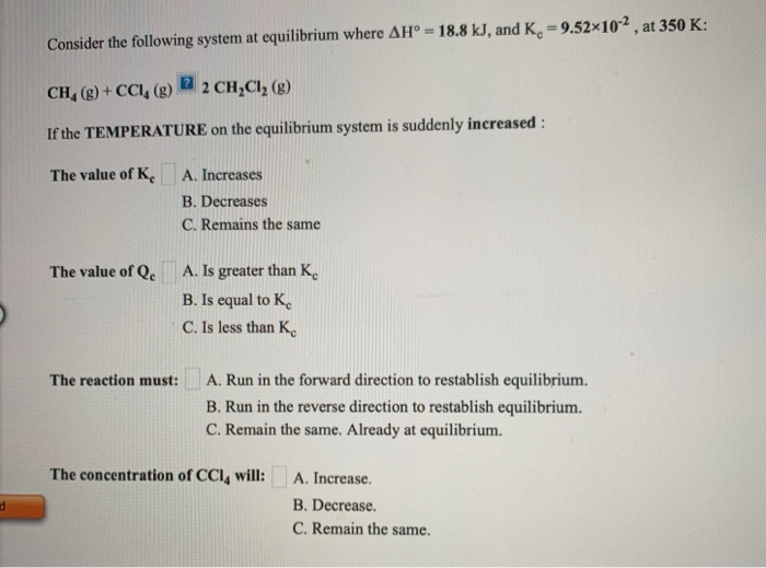Solved Consider the following system at equilibrium where | Chegg.com
