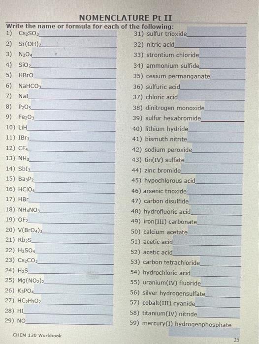 Solved NOMENCLATURE Pt I A) Name the following | Chegg.com