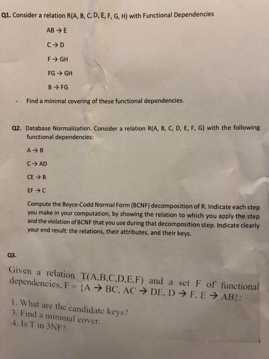 Solved Q1 Consider A Relation Ra B C D E F G H 3679
