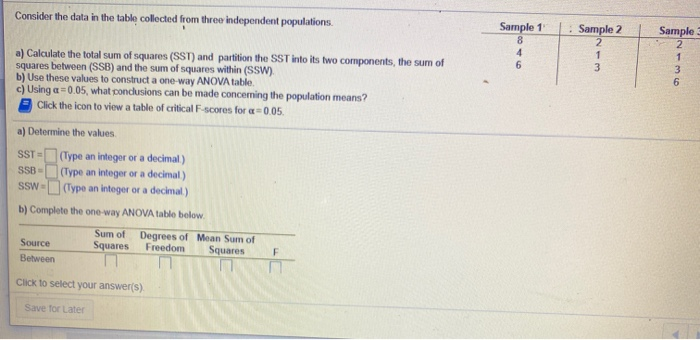 Solved Consider the data in the table collected from three | Chegg.com