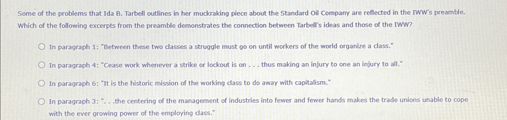 Solved Some of the problems that Ida B. ﻿Tarbell outlines in | Chegg.com