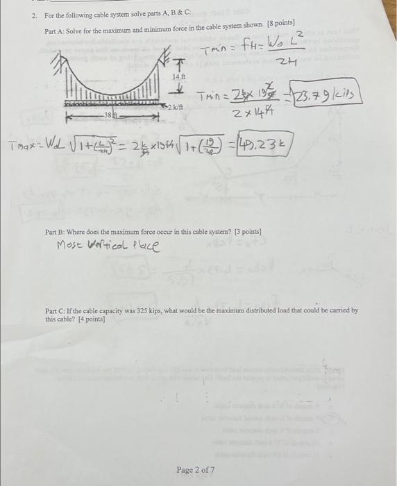 Solved 2. For the following cable system solve parts A, B &C | Chegg.com