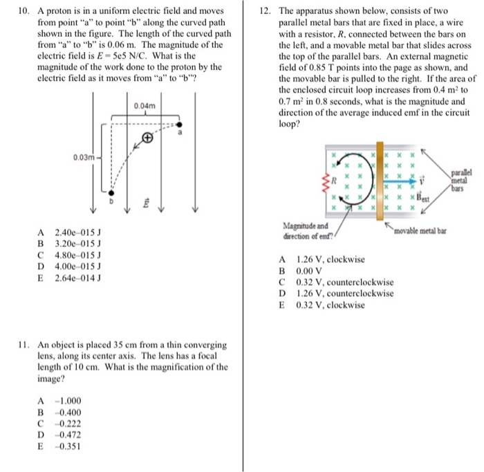 Solved 10. A Proton Is In A Uniform Electric Field And Moves | Chegg.com