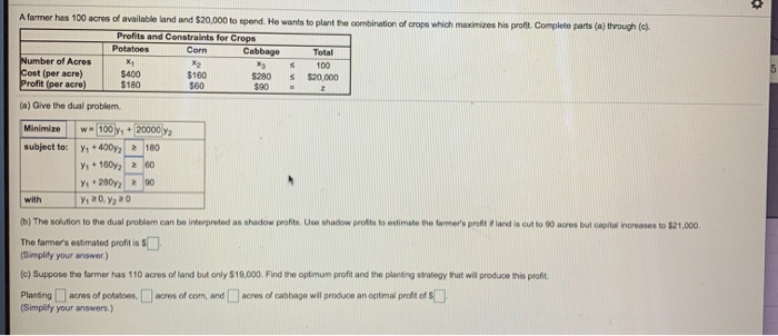 Solved: A Farmer Has 100 Acres Of Available And And $20,00... | Chegg.com
