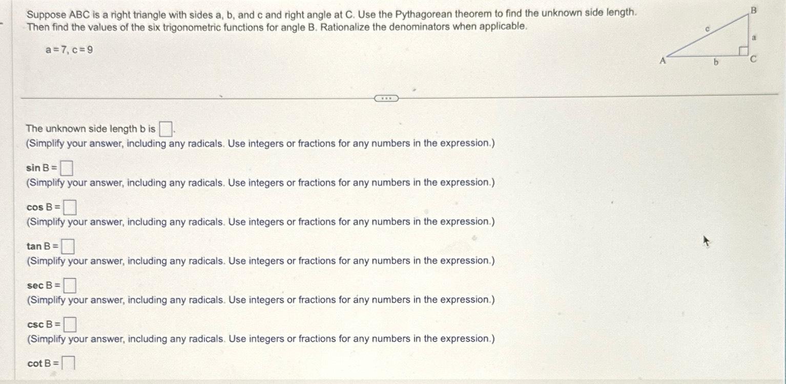 Solved Suppose ABC Is A Right Triangle With Sides A,b, ﻿and | Chegg.com