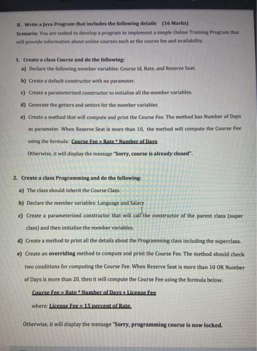 Solved B. Write a Java Program that includes the following | Chegg.com