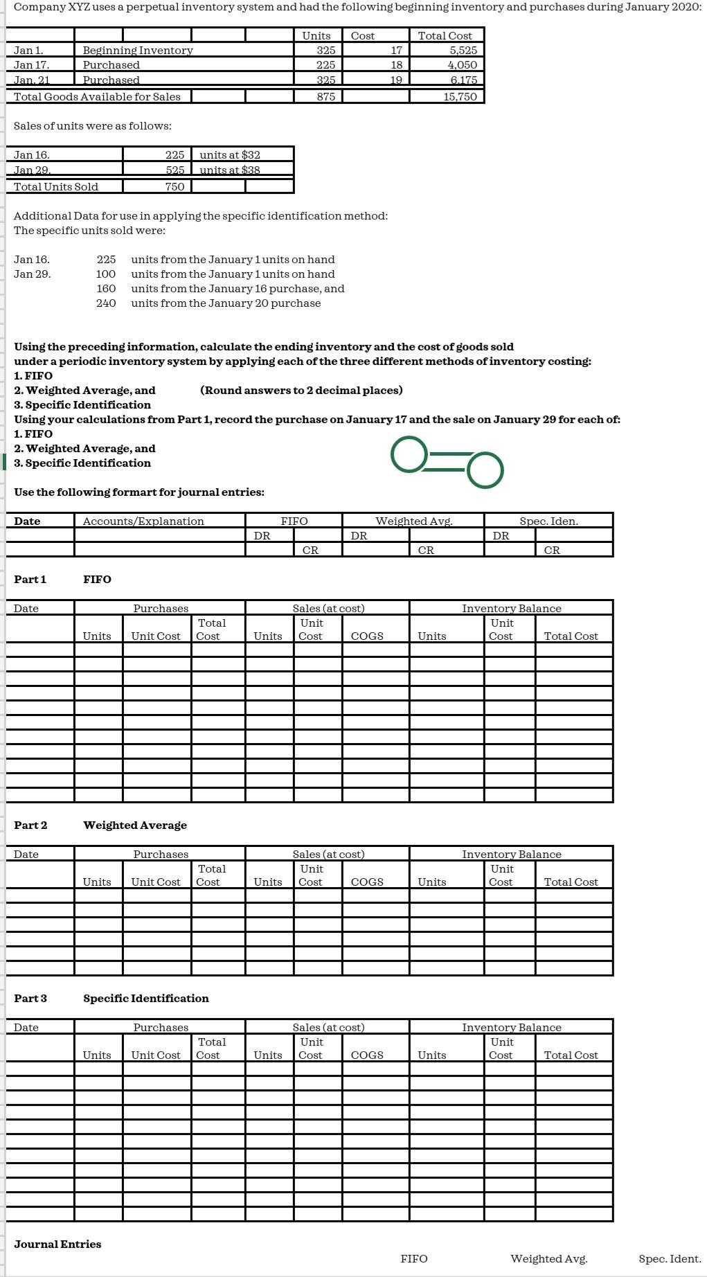 Solved Company XYZ uses a perpetual inventory system and had | Chegg.com