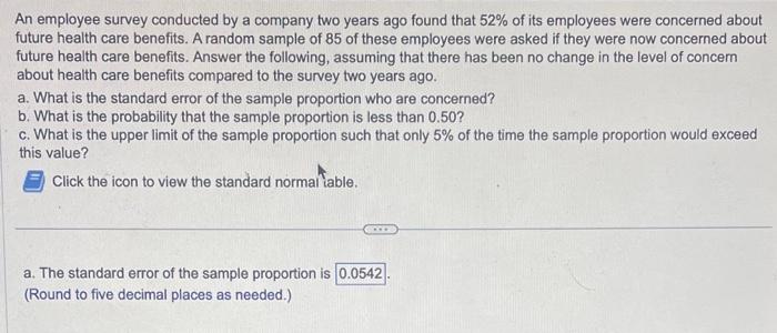 Solved An Employee Survey Conducted By A Company Two Years | Chegg.com