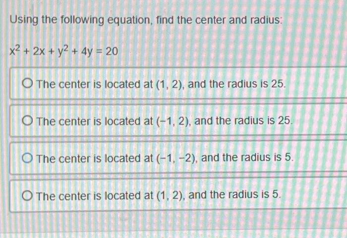 Solved Using the following equation, find the center and | Chegg.com