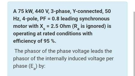 Solved A 75 kW, 440 V, 3-phase, Y-connected, 50 Hz, 4-pole, | Chegg.com