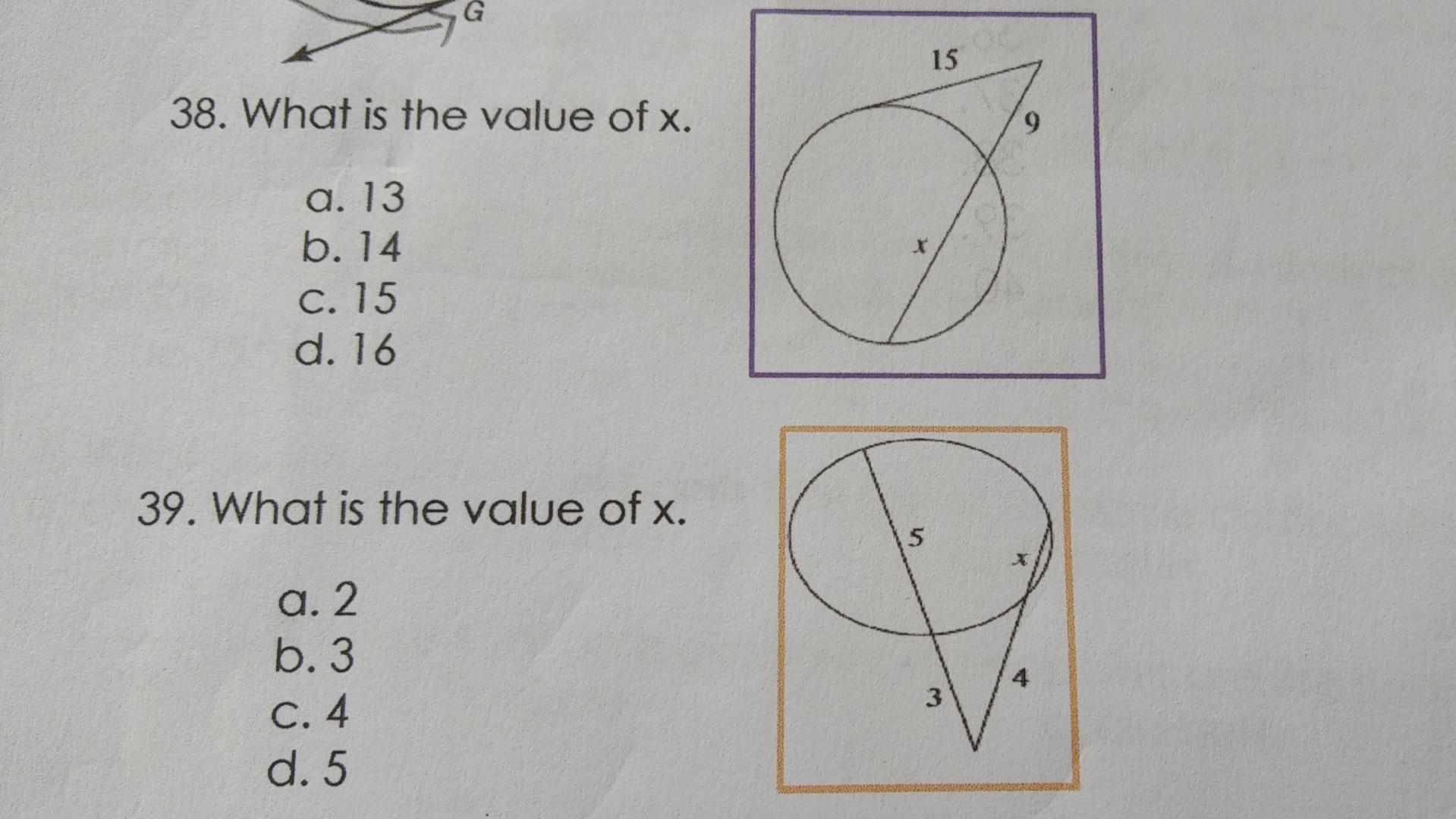 Solved 15 38. What is the value of x. 9 a. 13 b. 14 X C. 15 | Chegg.com