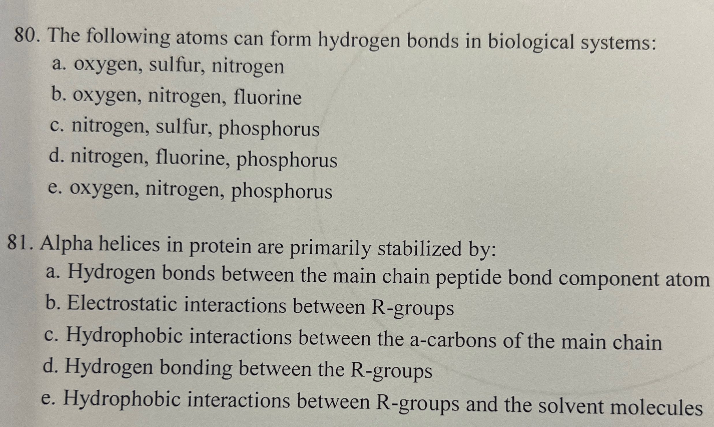 Solved The following atoms can form hydrogen bonds in | Chegg.com