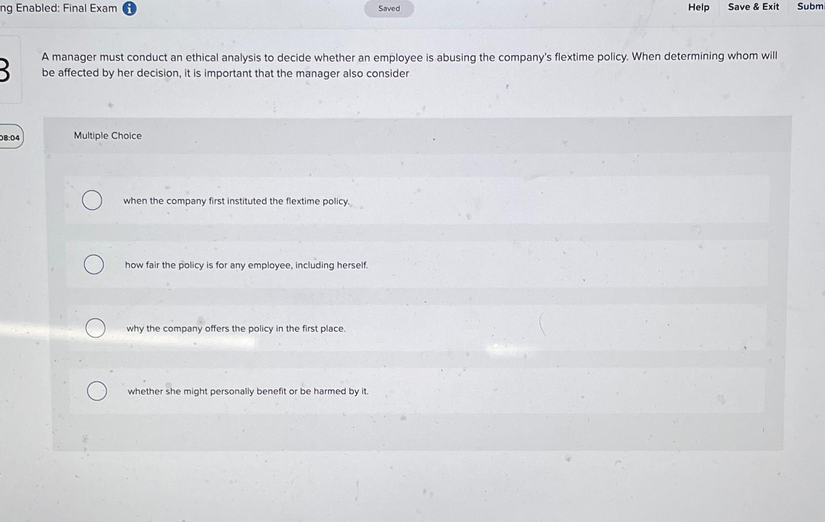 Solved A manager must conduct an ethical analysis to decide | Chegg.com