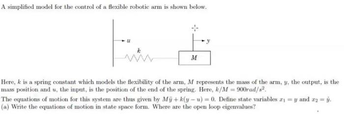 Solved A simplified model for the control of a flexible | Chegg.com