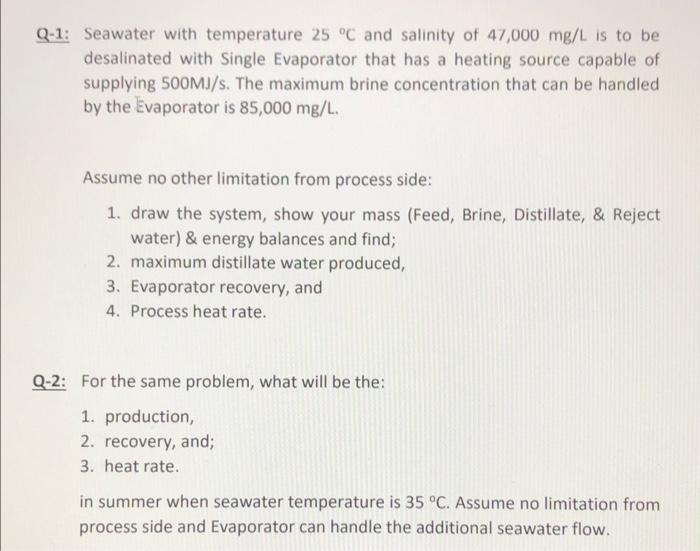 Solved Q-1: Seawater with temperature 25∘C and salinity of | Chegg.com