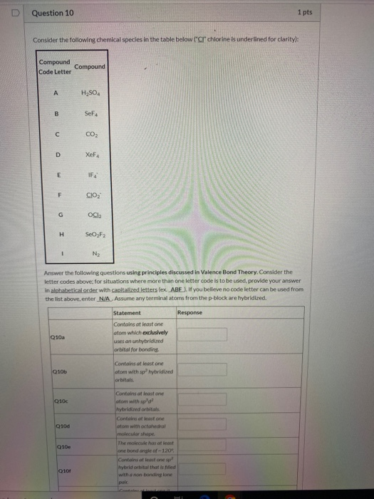 Solved Question 10 1 pts Consider the following chemical | Chegg.com