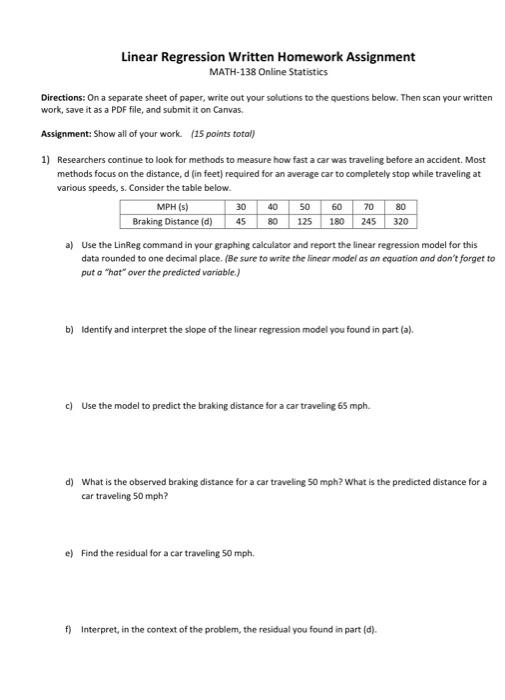 linear regression assignment pdf