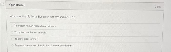 Solved Question 5 1 pts Why was the National Research Act | Chegg.com