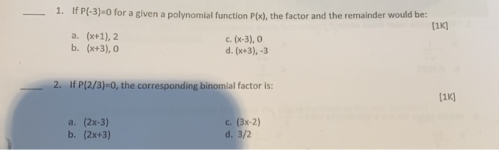 Solved 1 If P 3 0 For A Given A Polynomial Function P Chegg Com