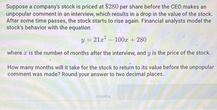 Solved Suppose A Company's Stock Is Priced At $280 Per Share | Chegg.com