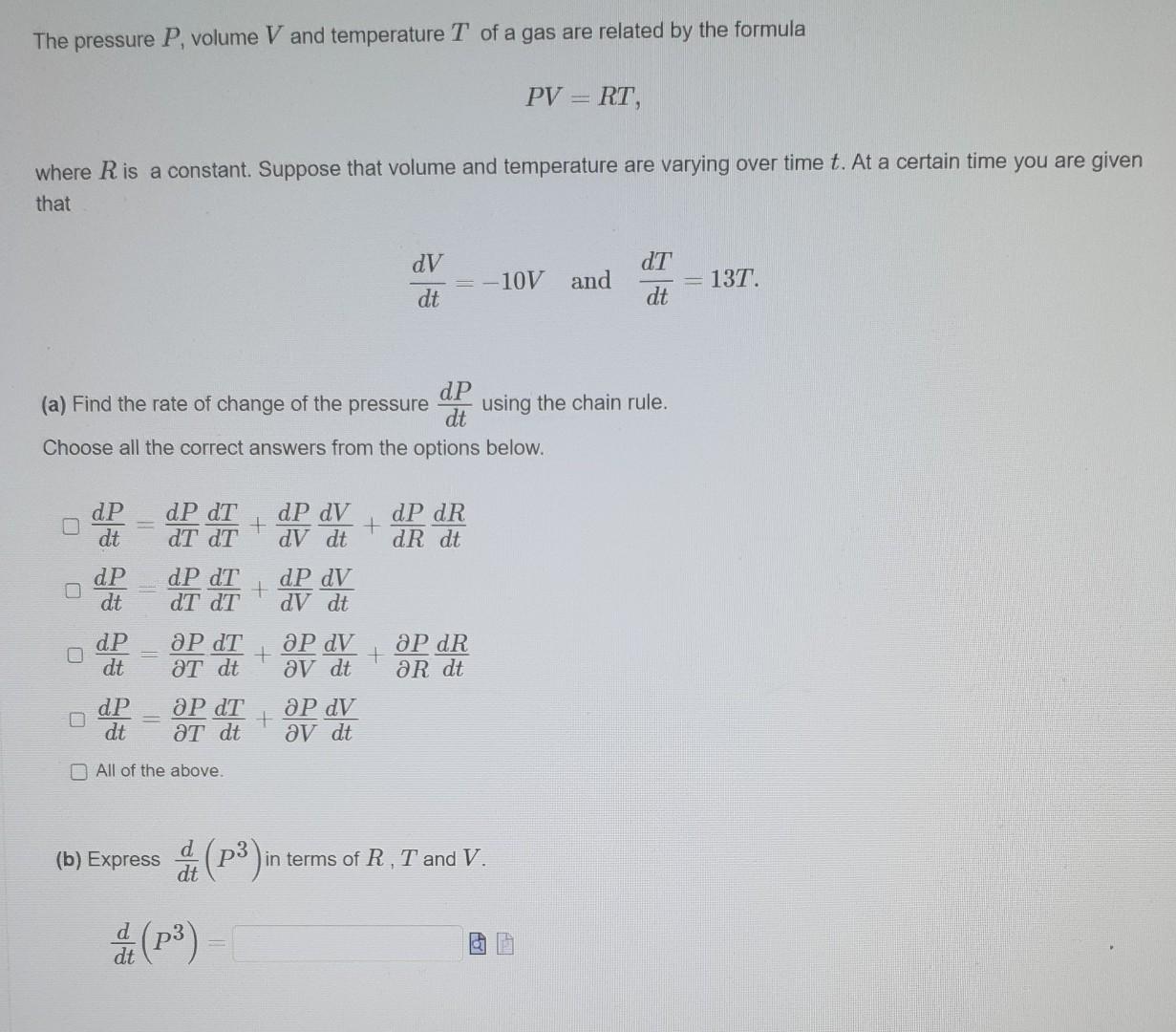 Solved The Pressure P, Volume V And Temperature T Of A Gas | Chegg.com