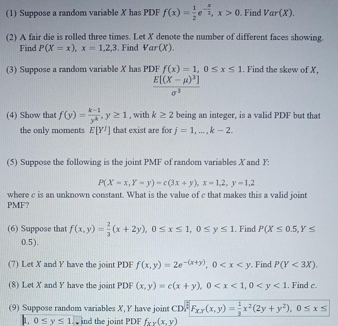Solved 1 x (1) Suppose a random variable X has PDF f(x) e 2, | Chegg.com