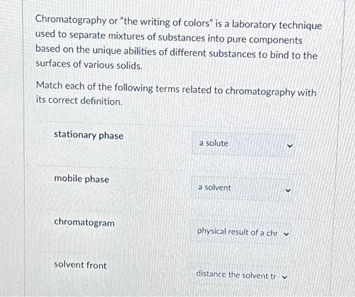 Solved Chromatography or "the writing of colors" is a