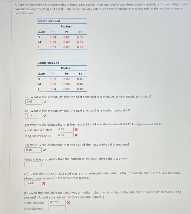 Solved A department store sells sport shirts in three sizes