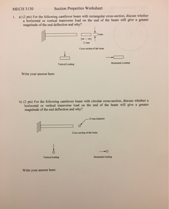 Solved MECH 3130 Section Properties Worksheet 1. A) (2 Pts) | Chegg.com