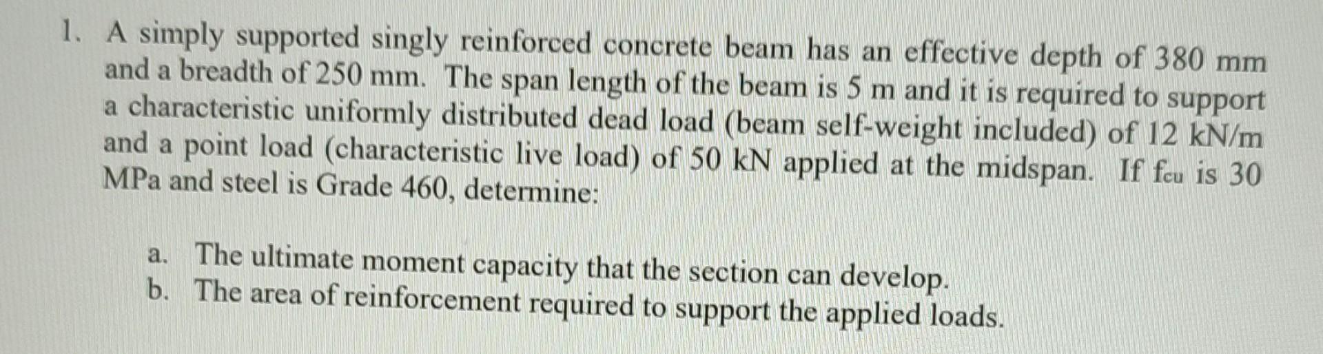 Solved 1. A Simply Supported Singly Reinforced Concrete Beam | Chegg.com