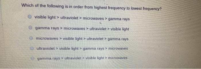 order the light waves from highest to lowest frequency
