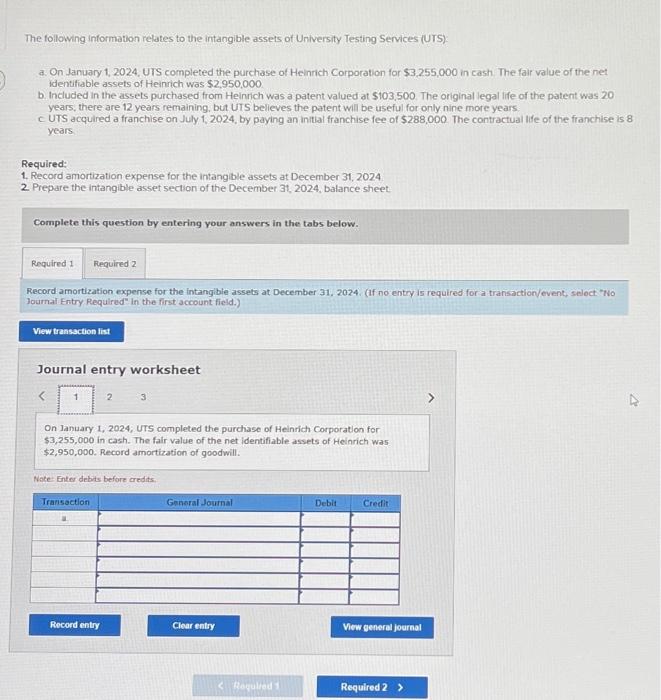 Solved Journal entry worksheet UTS acquired a franchise on | Chegg.com