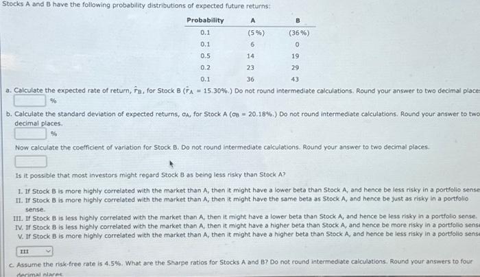 Solved Stocks A And B Have The Following Probability | Chegg.com