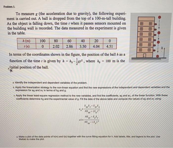 Solved To measure g (the acceleration due to gravity), the | Chegg.com