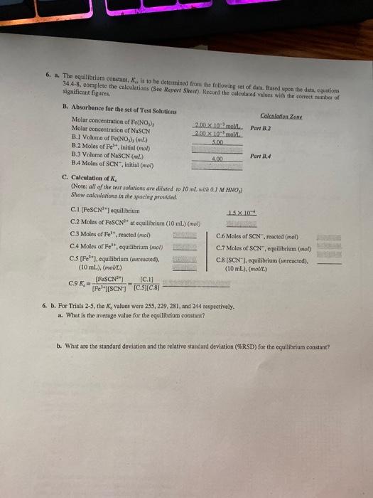 Solved Experiment 34 Prelaboratory Assignment An Equilibrium | Chegg.com