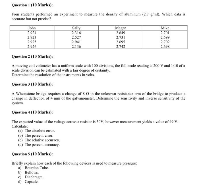 experiment 4 mass volume and density answers