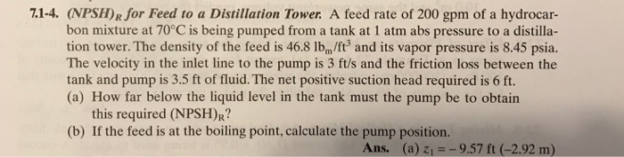 Solved 7.1-4. (NPSH), for Feed to a Distillation Tower. A | Chegg.com